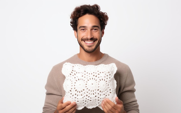 Spokojný zákazník s vyšívaným darčekom